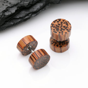 Detail View 1 of A Pair of Coconut Wood Fake Plug Earring